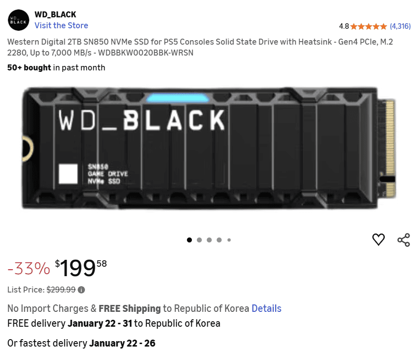 WD 2TB SN850 NVMe SSD for PS5