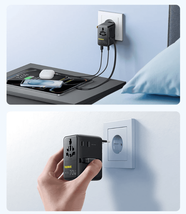 Baseus GaN 멀티충전기 여행용 어댑터 70W 케이블 내장